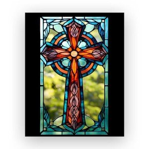 Stained Glass Christian Cross Art Print 11x14