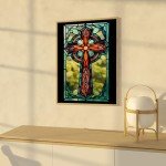 Stained Glass Christian Cross Art Print 11x14
