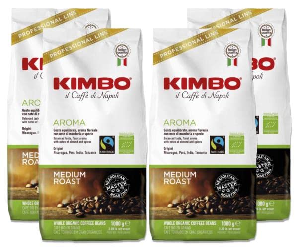 Kimbo Organic Fairtrade Coffee Beans (4x1kg)