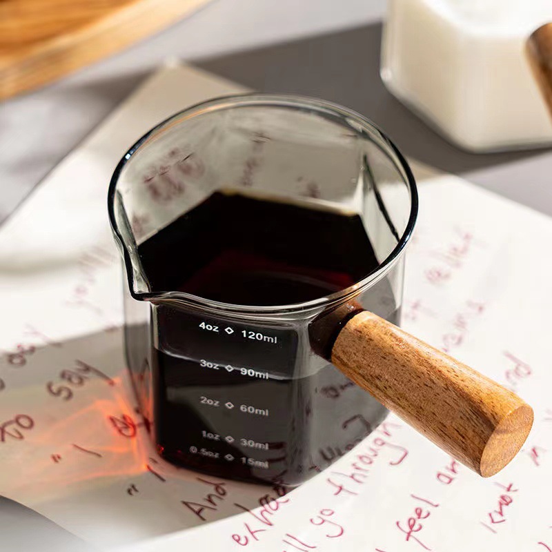 Wooden-handled Glass Espresso Measuring Cup - 140ml
