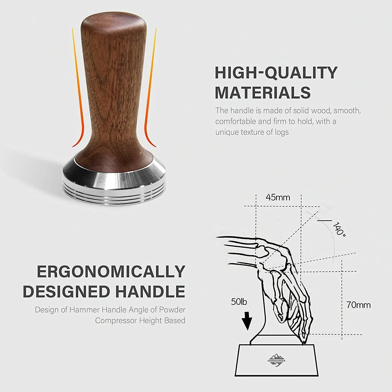 CrossCreek Espresso Tamper with Walnut Handle