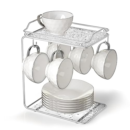 Ceramic Cappuccino Cup Set - 6 White Cups