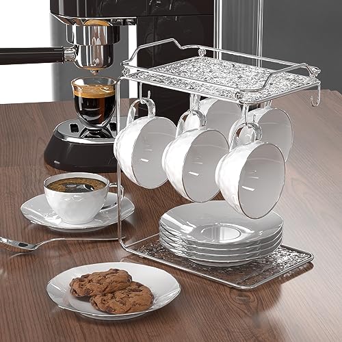 Ceramic Cappuccino Cup Set - 6 White Cups