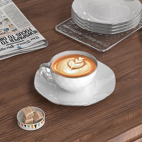 Ceramic Cappuccino Cup Set - 6 White Cups