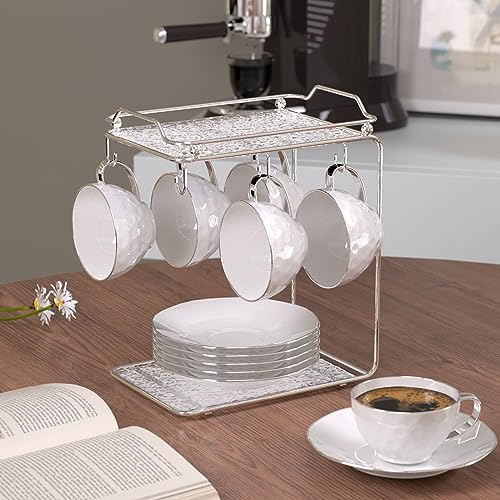 Ceramic Cappuccino Cup Set - 6 White Cups