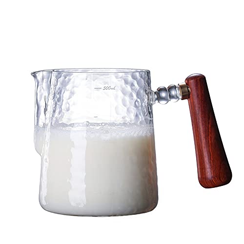Glass Creamer Pitcher with Wooden Handle and Measuring Scale