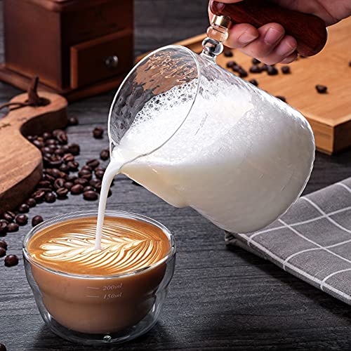 Glass Creamer Pitcher with Wooden Handle and Measuring Scale