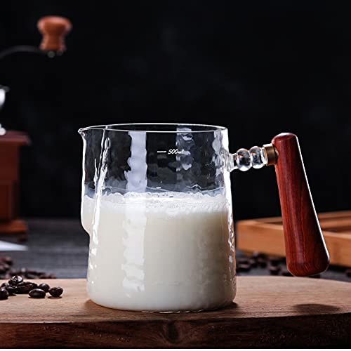 Glass Creamer Pitcher with Wooden Handle and Measuring Scale