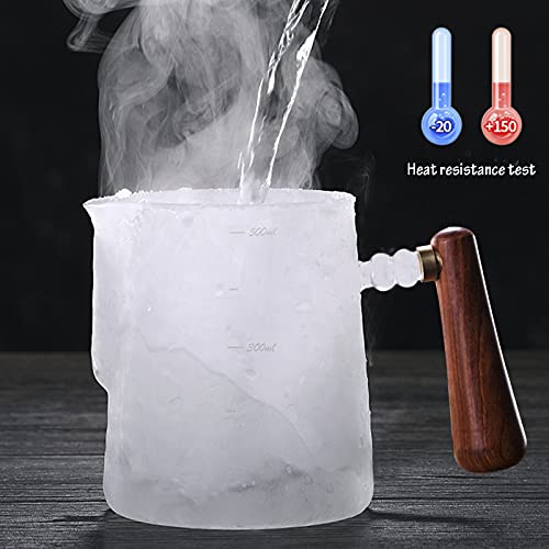 Glass Creamer Pitcher with Wooden Handle and Measuring Scale