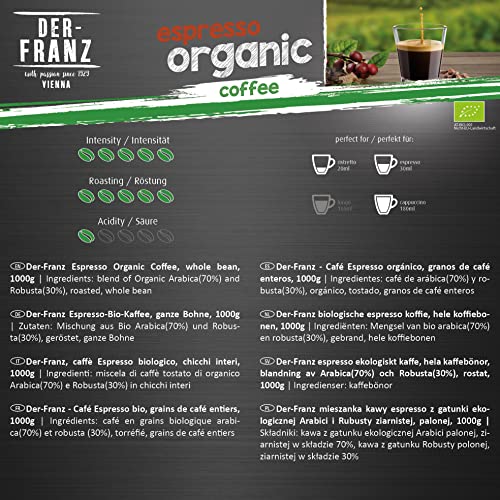 DER-FRANZ Espresso Organic Coffee, Whole Bean, 1000 g