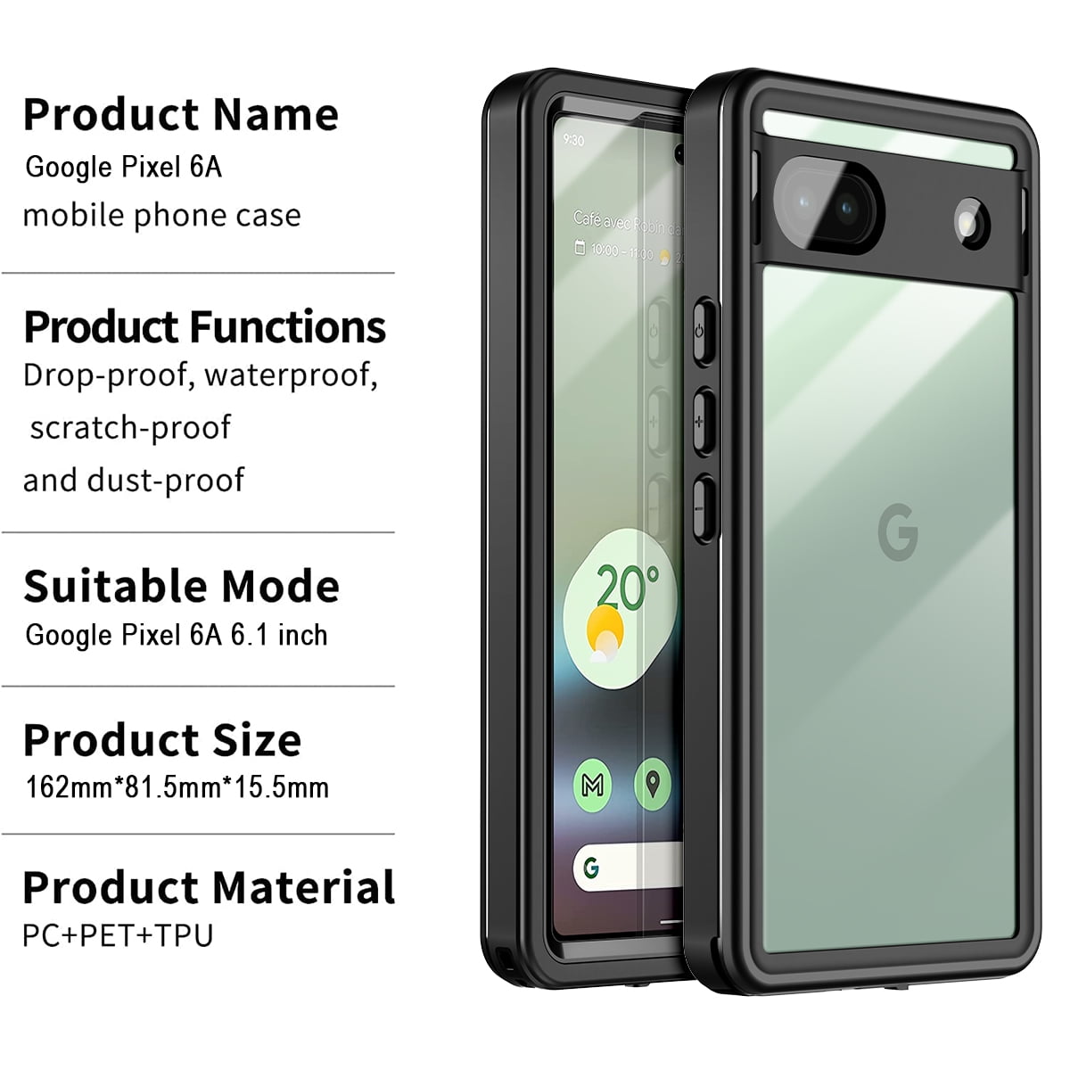 Rugged IP68 Waterproof Cover for Google Pixel 6A