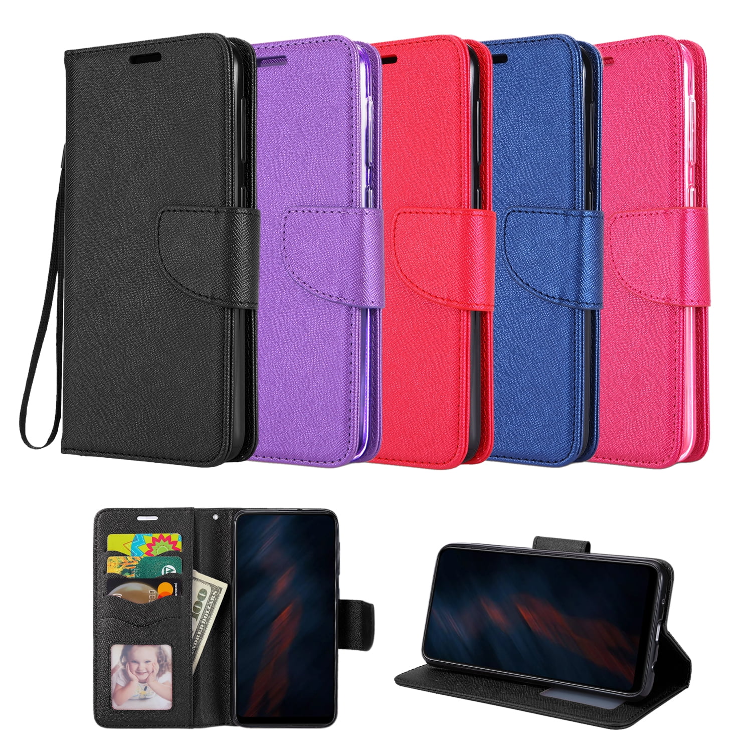 LG Stylo 5 Kickstand Wallet Phone Case, Black