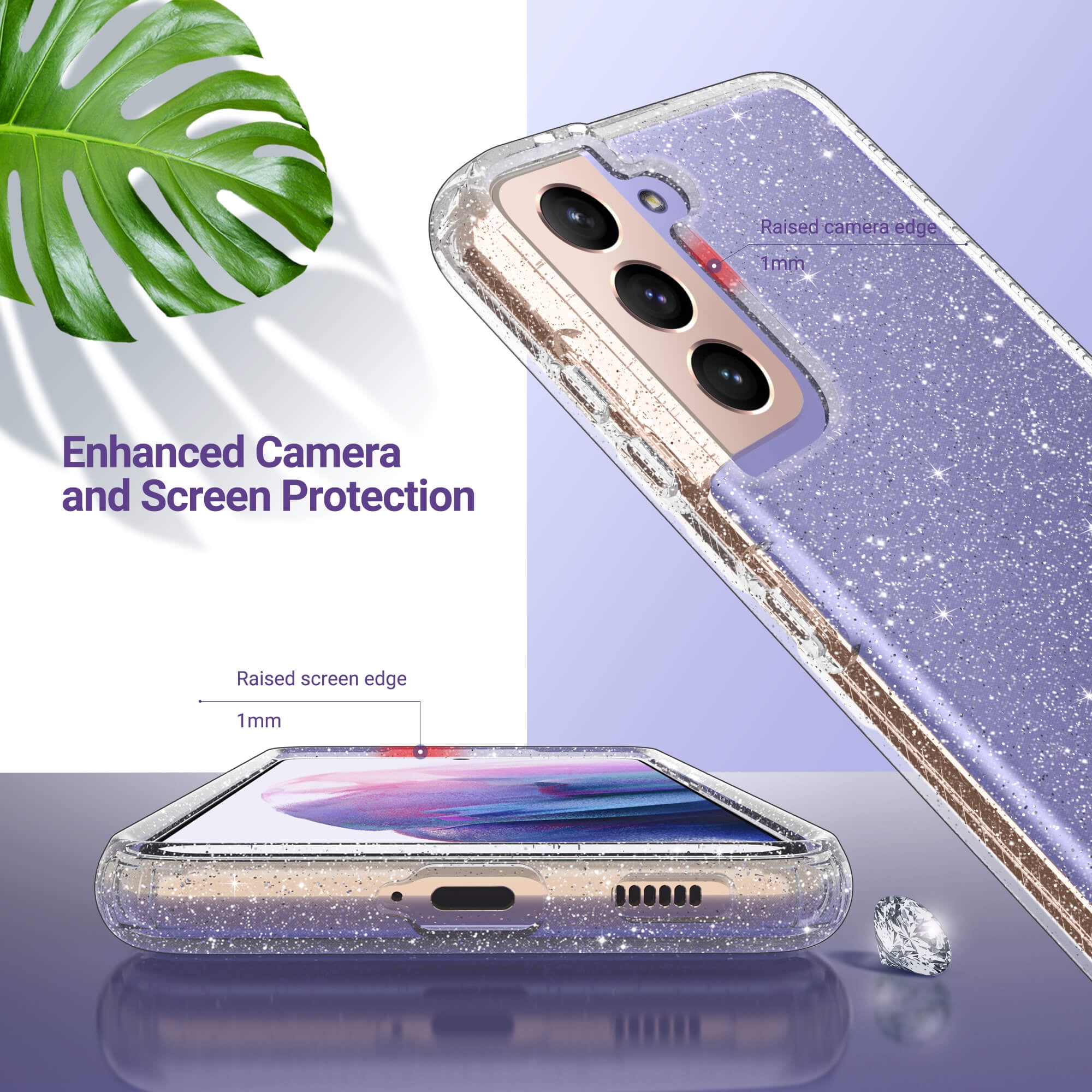 Samsung S21 Clear Glitter Bumper Phone Case