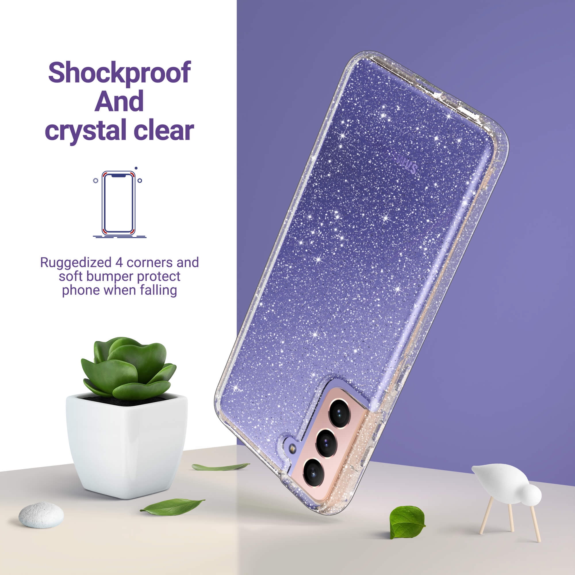 Samsung S21 Clear Glitter Bumper Phone Case