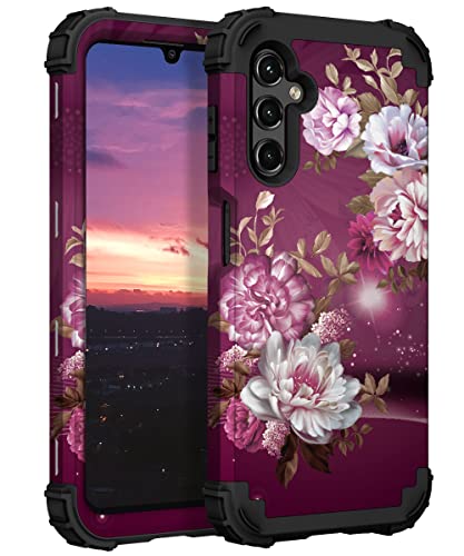 Samsung Galaxy A14 5G Hybrid Protective Case - Burgundy Flowers