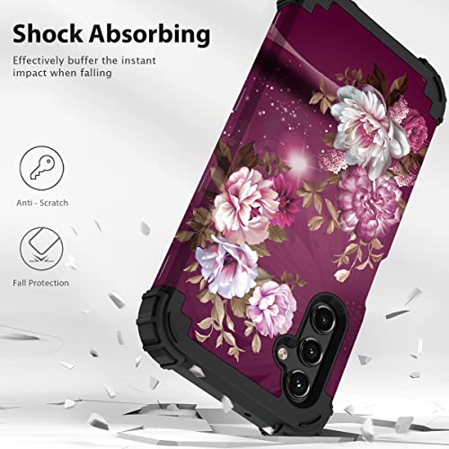 Samsung Galaxy A14 5G Hybrid Protective Case - Burgundy Flowers