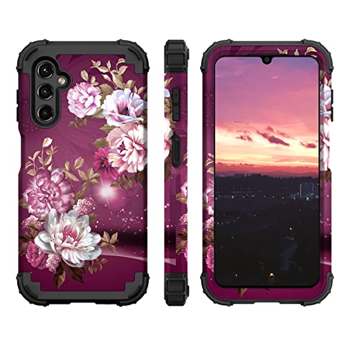 Samsung Galaxy A14 5G Hybrid Protective Case - Burgundy Flowers