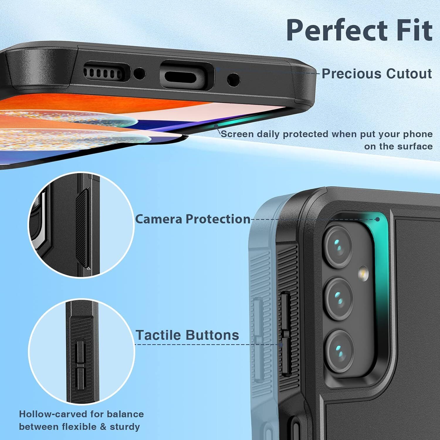 Samsung Galaxy A15 A14 5G A54 A35 A03S A13 Shockproof Case with Glass Cover