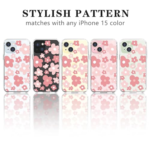 iPhone 15 Clear Floral Case for Girls - Pink