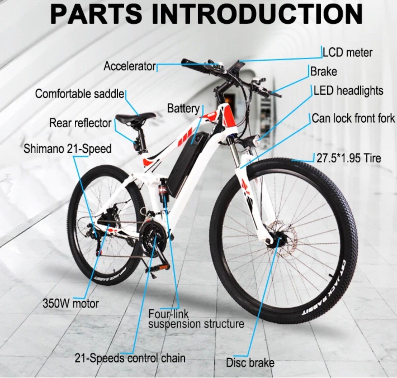 Full Suspension Electric Mountain Bike with Throttle