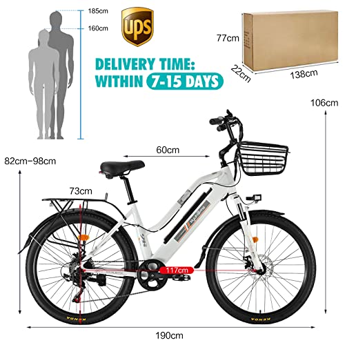 Hyuhome 2022 26" E-Bike for Women Adult (White)