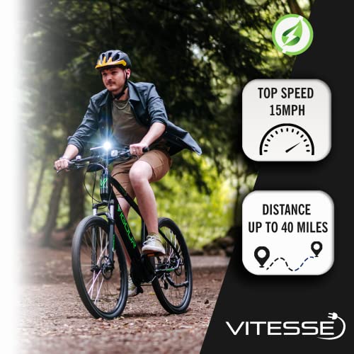 Vitesse Electric Mountain Bike - 60 Miles Range, 9 Speed Gears