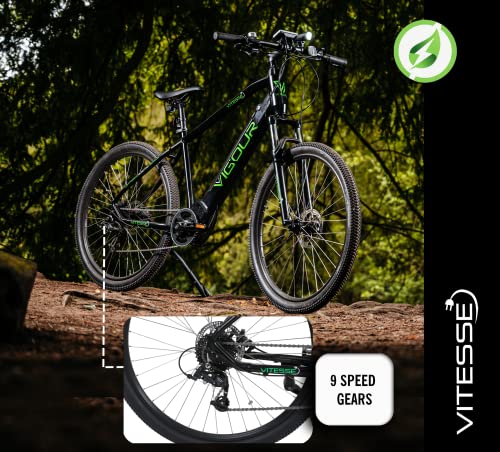Vitesse Electric Mountain Bike - 60 Miles Range, 9 Speed Gears