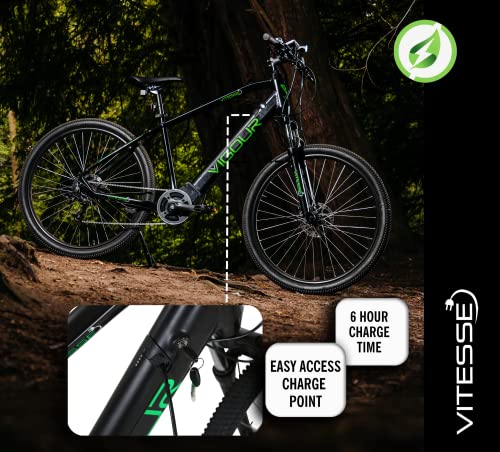 Vitesse Electric Mountain Bike - 60 Miles Range, 9 Speed Gears