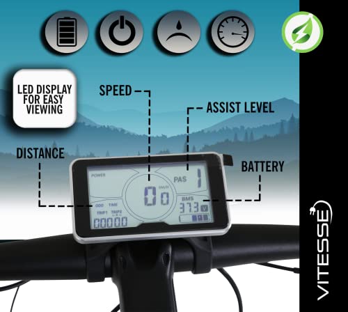 Vitesse Electric Mountain Bike - 60 Miles Range, 9 Speed Gears
