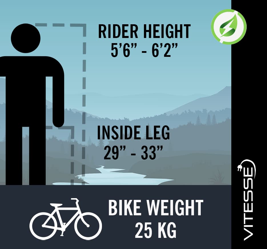 Vitesse Electric Mountain Bike - 60 Miles Range, 9 Speed Gears