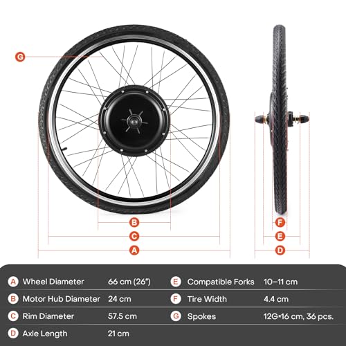 1000W Electric Bike Conversion Kit, 26" Front Wheel
