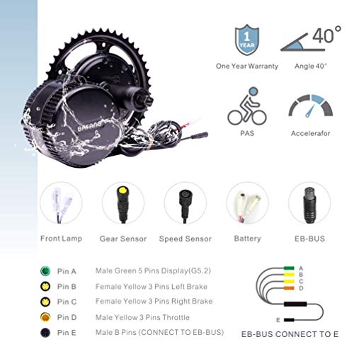 DERUIZ Mid Drive 1000W 48V 52V BBS03 Electric Bike Conversion Kit with Lithium Battery and Charger Ebike Motor Kits System for MTB Road City Folding Bike