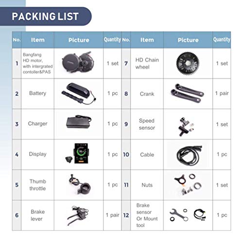 DERUIZ Mid Drive 1000W 48V 52V BBS03 Electric Bike Conversion Kit with Lithium Battery and Charger Ebike Motor Kits System for MTB Road City Folding Bike