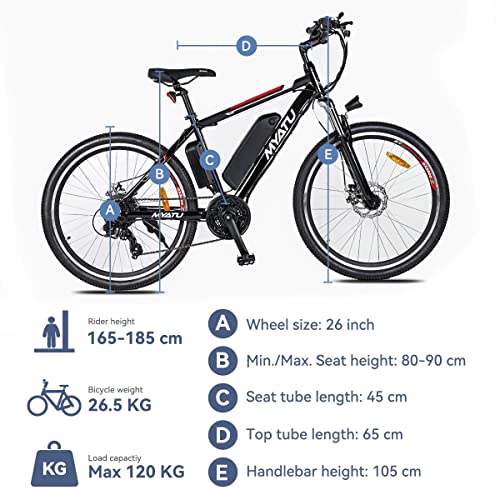 Myatu 26" E-Bike 250W Motor 36V 12.5Ah Battery, Men's