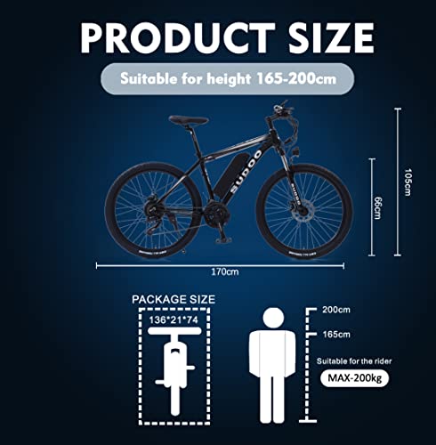 SUDOO 26'' Electric Mountain Bike - 27 Speeds