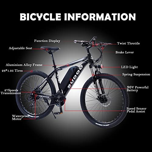 SUDOO 26'' Electric Mountain Bike - 27 Speeds