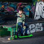 Electric Foldable Kids Scooter, LED Light-Up Wheel, Green