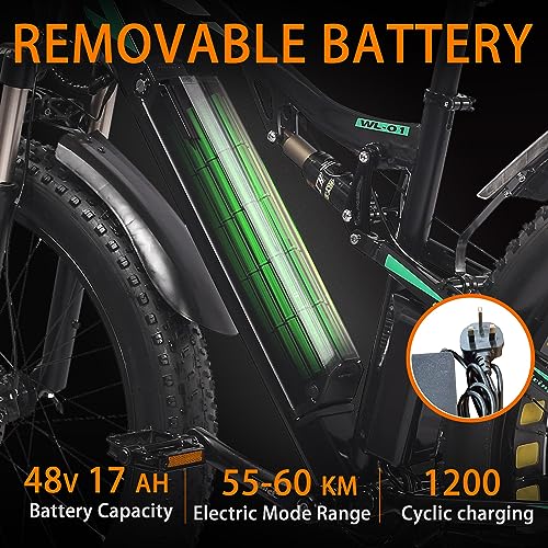 Ficyacto 26" E-MTB 48V17AH Dual Suspension, 7 Speeds