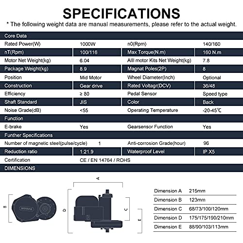 BAFANG 1000W 48V 52V HD Mid Drive Electric Bike Motor Kit