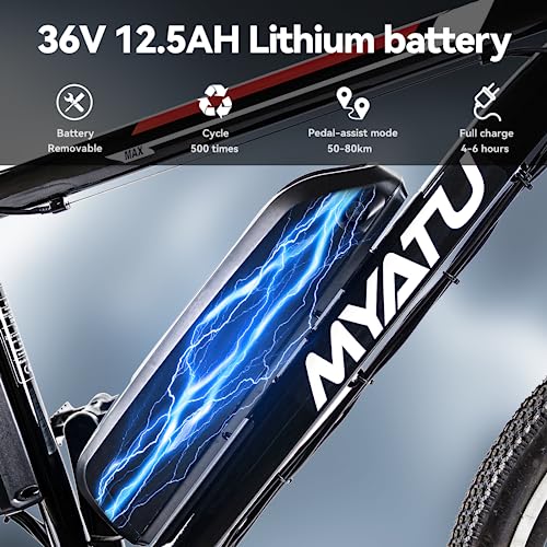 Myatu 26" Electric Mountain Bike, Pedal-Assist, 50 Miles Range