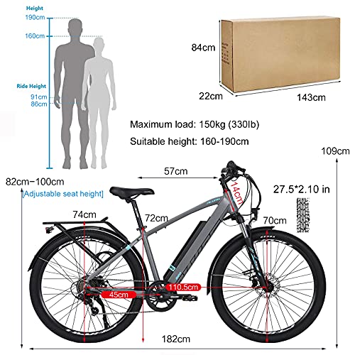 Hyuhome 27.5" Electric Mountain Bike, Grey