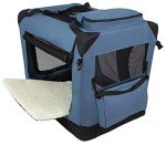 Folding Soft Dog Crate with Fleece Bed - Blue Gray