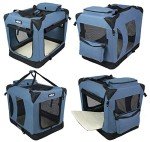 Folding Soft Dog Crate with Fleece Bed - Blue Gray