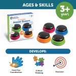 Learning Resources Recordable Answer Buzzers - Set of 4, Ages 3+ | Pre-K Personalized Sound Buzzers, Recordable Buttons, Game Show Buzzers, Perfect for Family Game and Trivia Nights