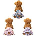 CuteBone Female Dog Diapers with Skirts 3 Pack Reusable Puppy Dresses Pants for Heat Cycle Period QBD11L