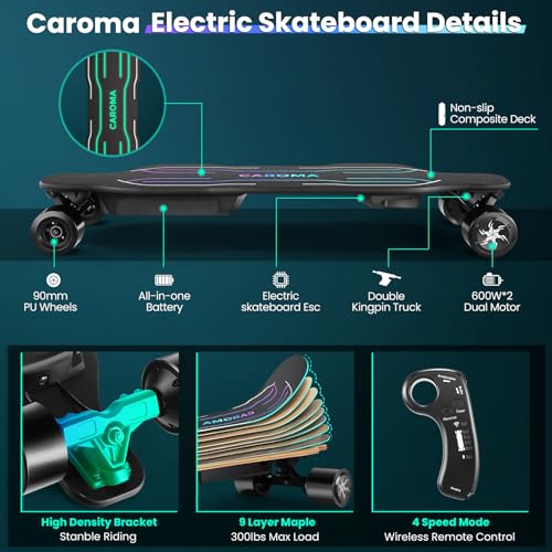 Caroma Glow-in-the-Dark Electric Skateboard, 1200W Motor