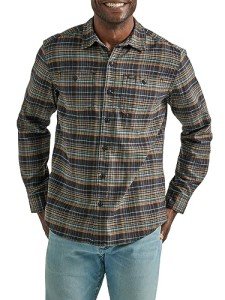 Lee Men's Extreme Motion Charcoal Plaid Flannel Shirt
