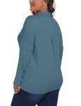Plus Size V-Neck Long Sleeve Golf Polo - Blue