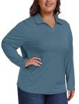 Plus Size V-Neck Long Sleeve Golf Polo - Blue