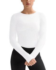 Long Sleeve Workout Shirt for Women - White